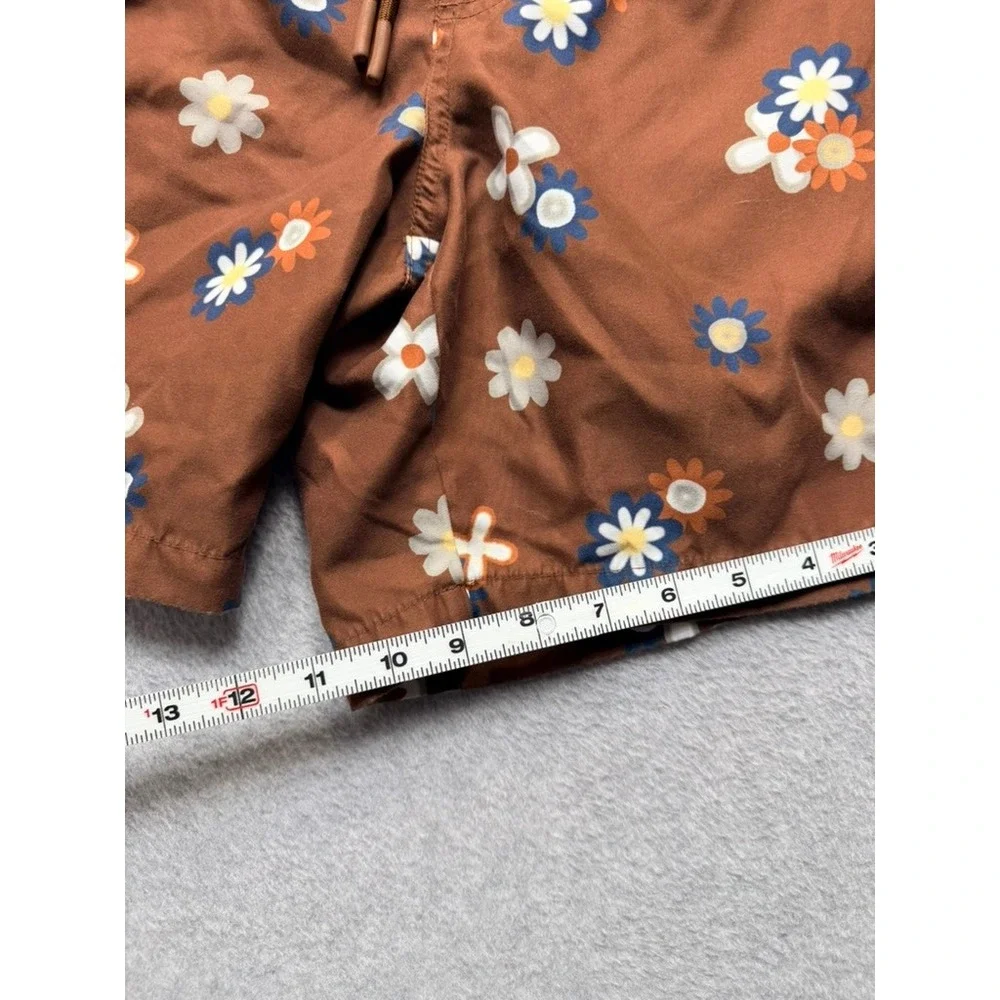 Dravus Mens Brown Daisy Floral Print Swim Trunks Shorts Size Small
